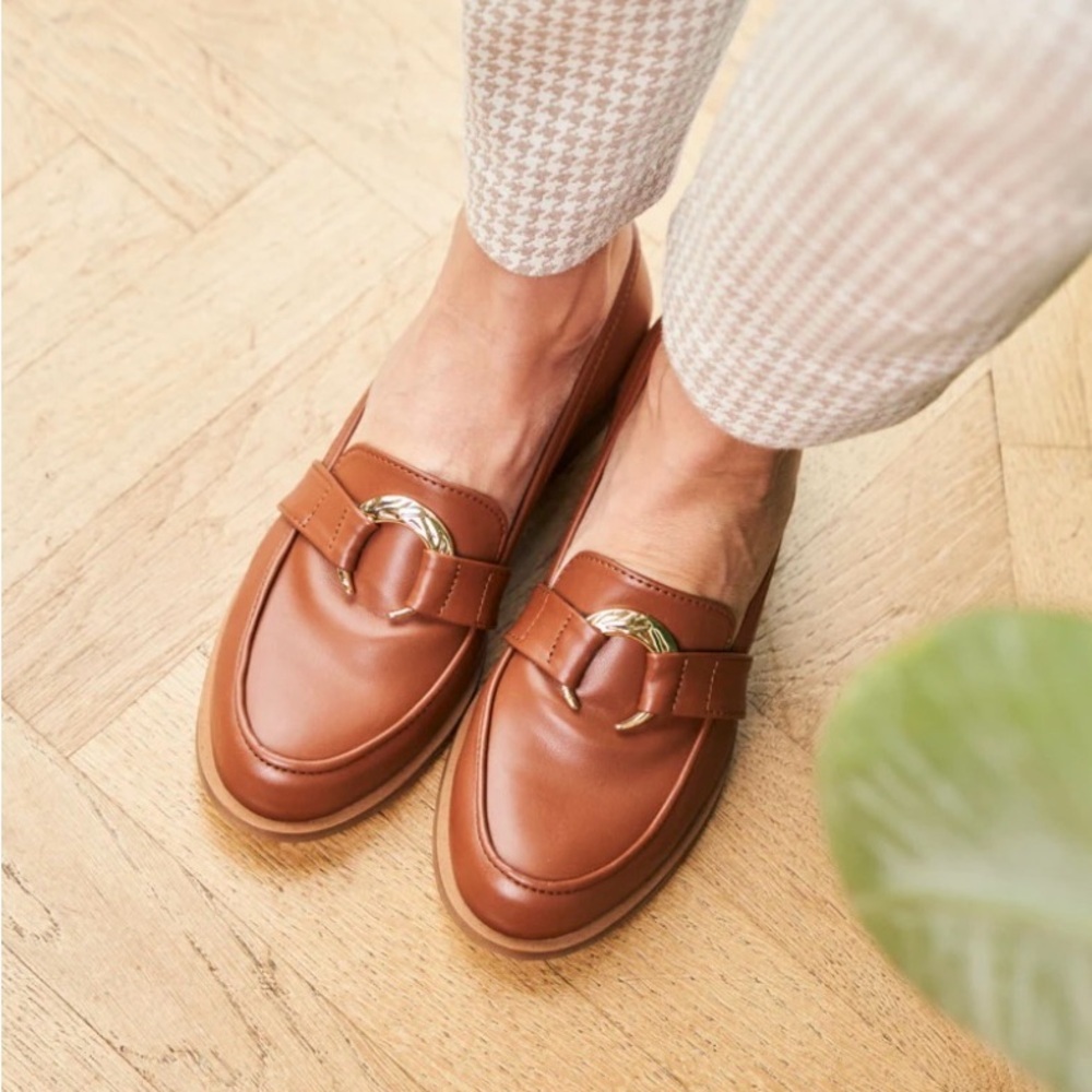 Minuit Sur Terre Vegan Leather Boat Horseshoe Loafers Shoes Brown 37
